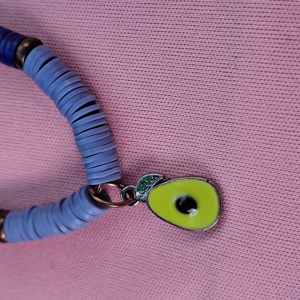 Avocado Charm Beaded Bracelet in Blue, White & Lime - Picture 2 of 5